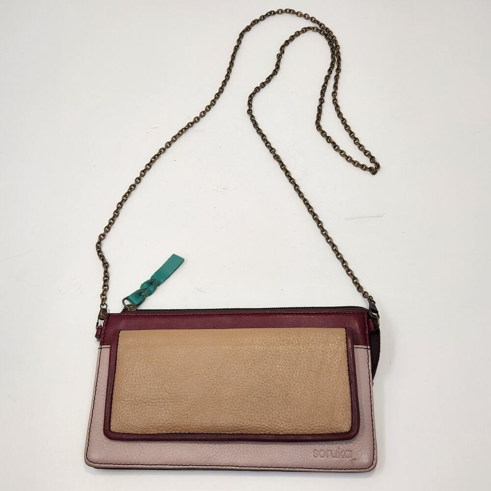 Soruka Targa Multi Colored Recycled Leather Clutch Wallet Pink Beige Maroon